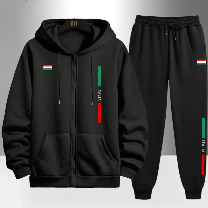 Men'S Fashion Zipper Hoodie - Conjunto de Moda Italiana para Hombre,