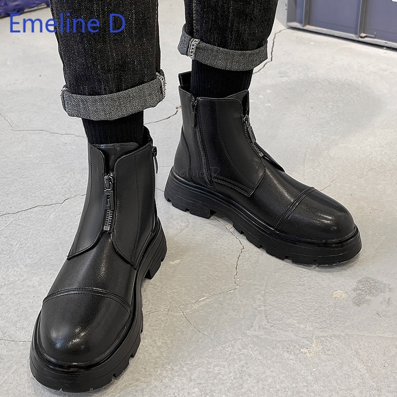 Mens Fashion Caps - Botines de hombre con punta redonda,