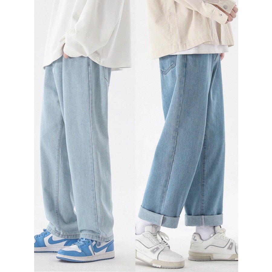 Men'S Fashion Grey Jeans - Pantalones Vaqueros Casuales de Moda Coreana