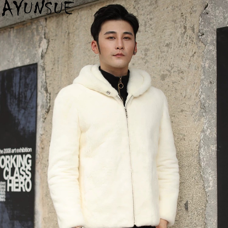 Men'S Fashion Zipper Hoodie - AYUSNUE Abrigo de Visón Natural para