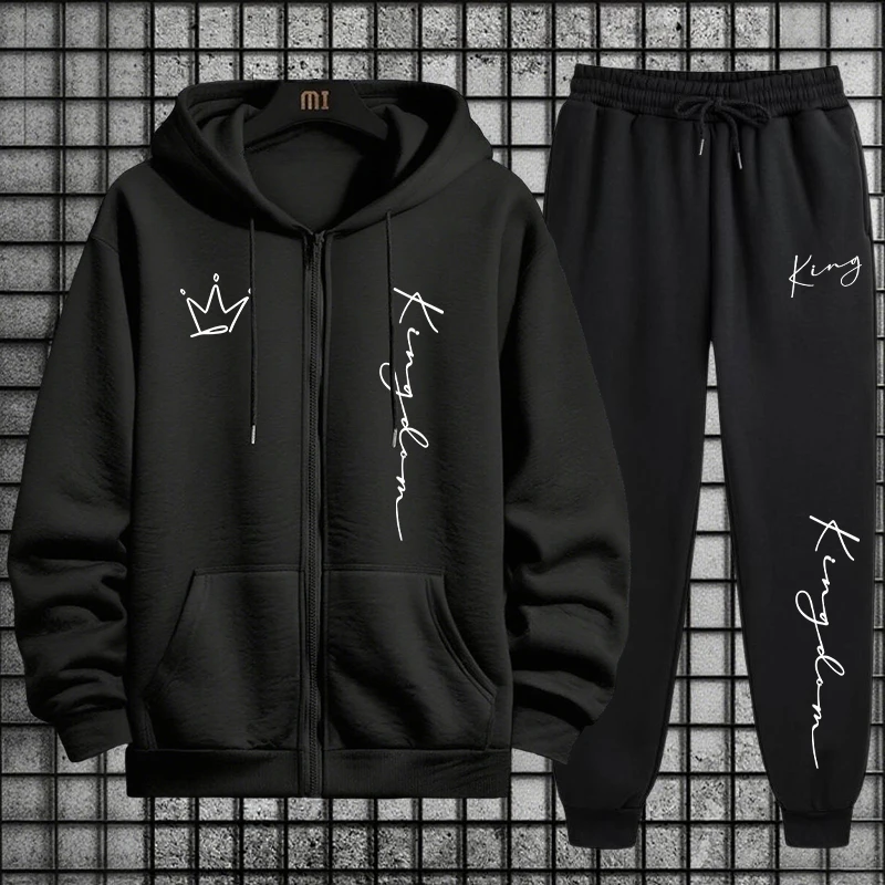 Men'S Fashion Zipper Hoodie - Conjunto de Sudadera con Capucha y