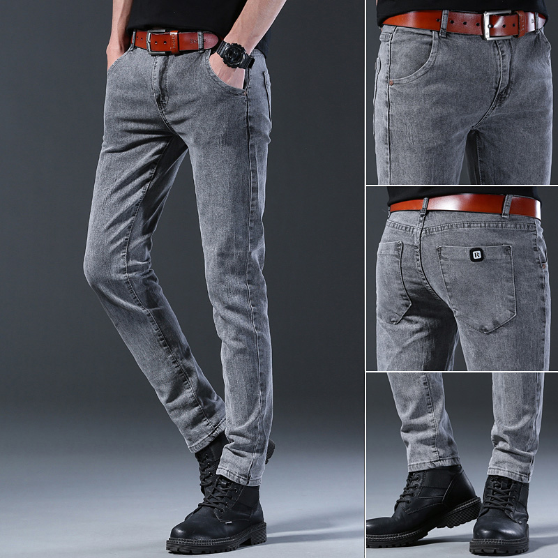 Men'S Fashion Grey Jeans - Pantalones Vaqueros Grises Elásticos Ajustados para