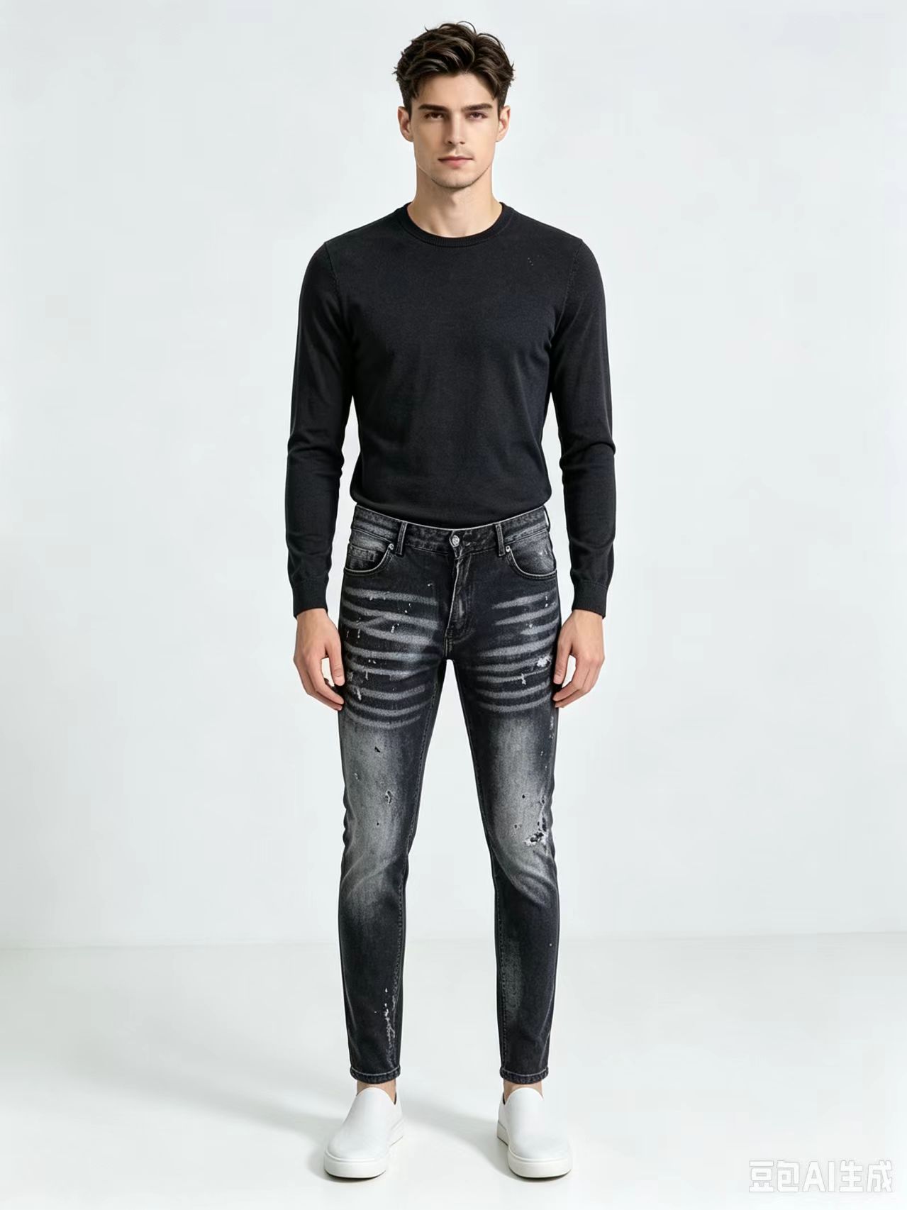 Men'S Fashion Grey Jeans - Pantalones de mezclilla elásticos ajustados para