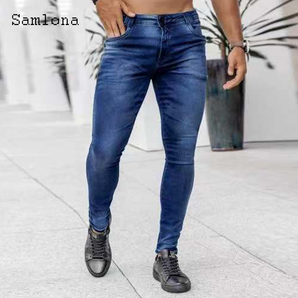 Men'S Fashion Grey Jeans - Samlona-pantalones vaqueros ajustados para hombre, ropa