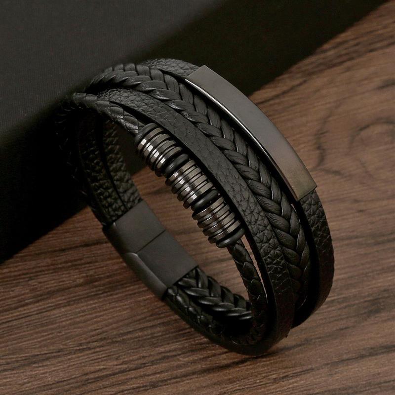 Mens Fashion Combination - Pulsera de cuero clásica para hombre,