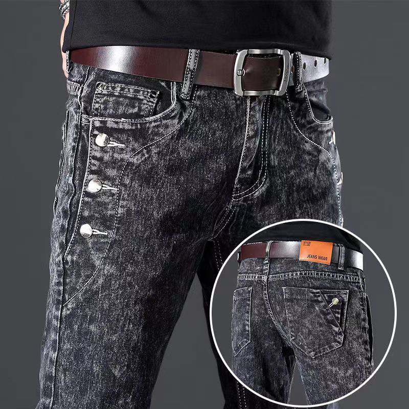 Men'S Fashion Grey Jeans - Pantalones vaqueros clásicos ajustados Vintage a