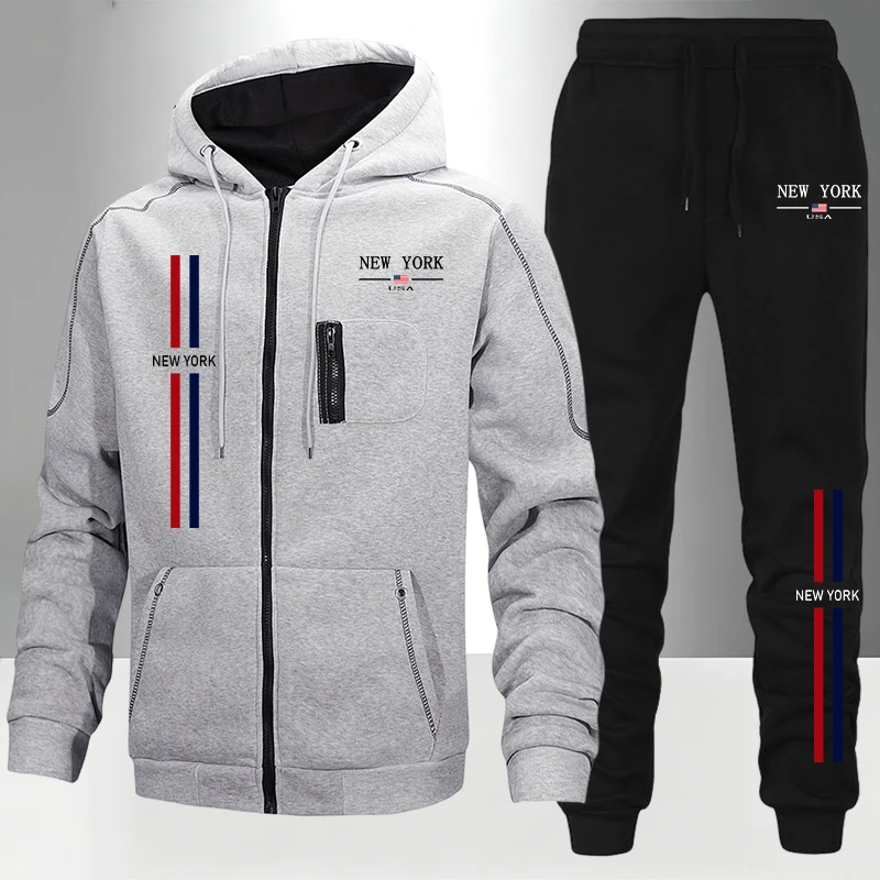 Men'S Fashion Zipper Hoodie - Conjunto de Hombre/Chaqueta/Pantalones Ropa Deportiva Otoño