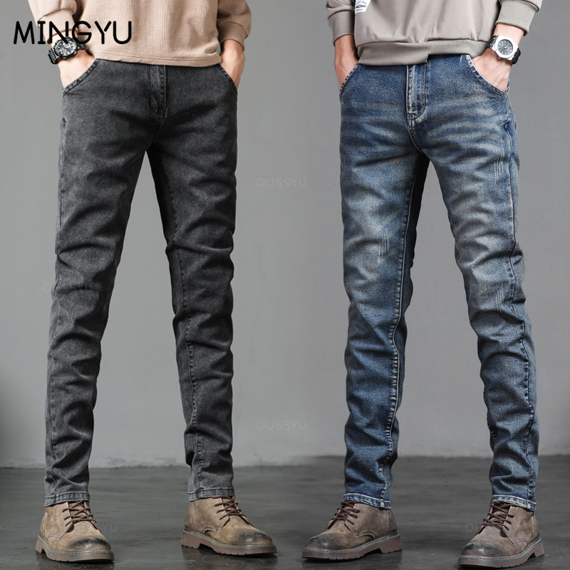 Men'S Fashion Grey Jeans - Otoño Invierno algodón hombres moda clásica