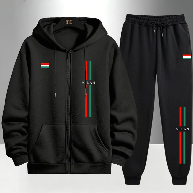 Men'S Fashion Zipper Hoodie - Conjunto Deportivo para Hombre con Estampado