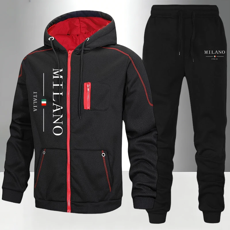Men'S Fashion Zipper Hoodie - Conjunto de Moda Italiana para Hombre: